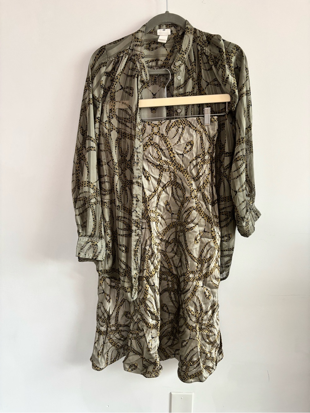H&M x Richard Allen | Satin blouse and Midi Skirt set  | Size US S